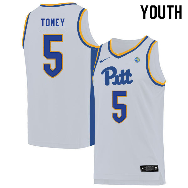 Youth #5 Au'diese Toney Pitt Panthers College Basketball Jerseys Sale-White